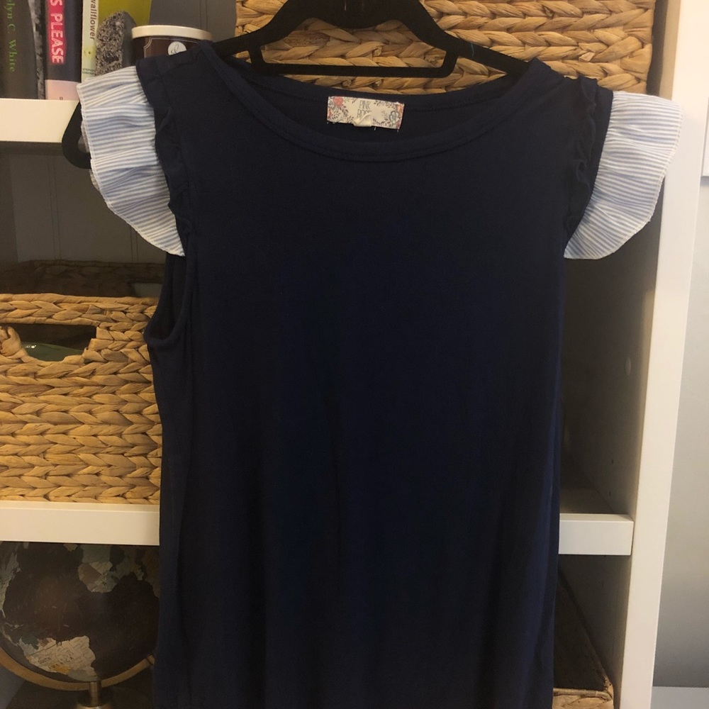 Navy blouse with cute striped sleeves